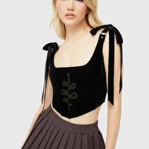 Killstar Black Velvet Crop Top with Bow Straps